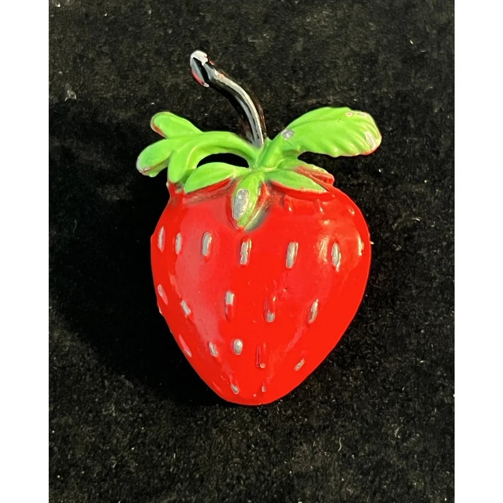 MCM Assorted Fruit Strawberry & Lemon Enamel Brooch Lot 2 Colorful Novelty
